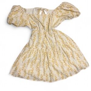 Yellow Back tie floral flowy cottage core mini dress